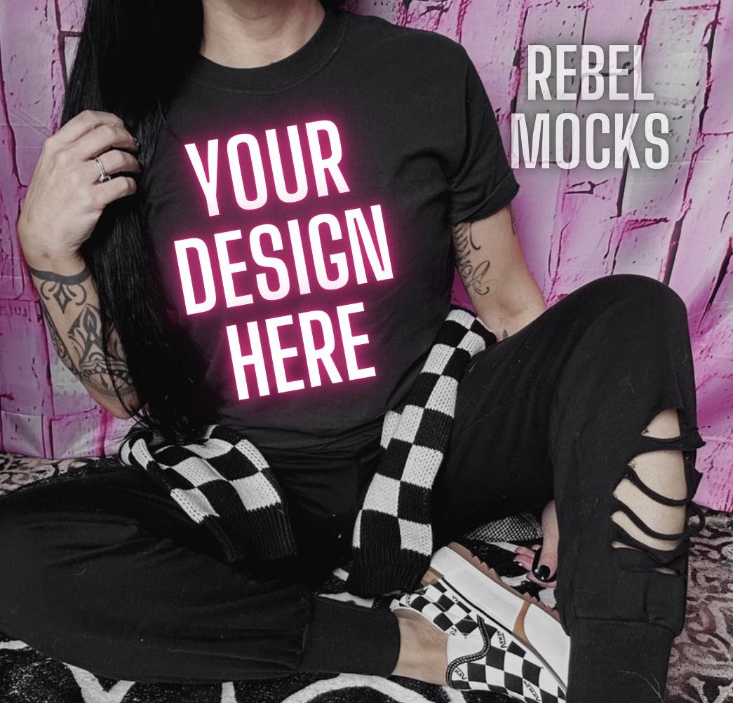 BUNDLE Black Tumbler & Ipad Mock Up IRL model Mock Alternative Edgy Checkered 3 mocks