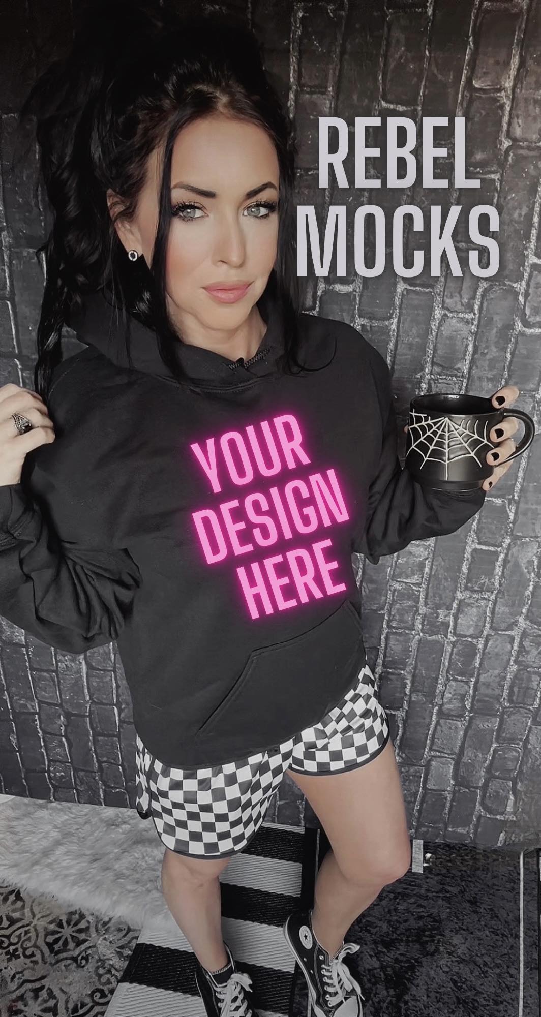 BUNDLE 3 Mocks Black Hoodie Checkered EDGY Mock Up MODEL IRL
