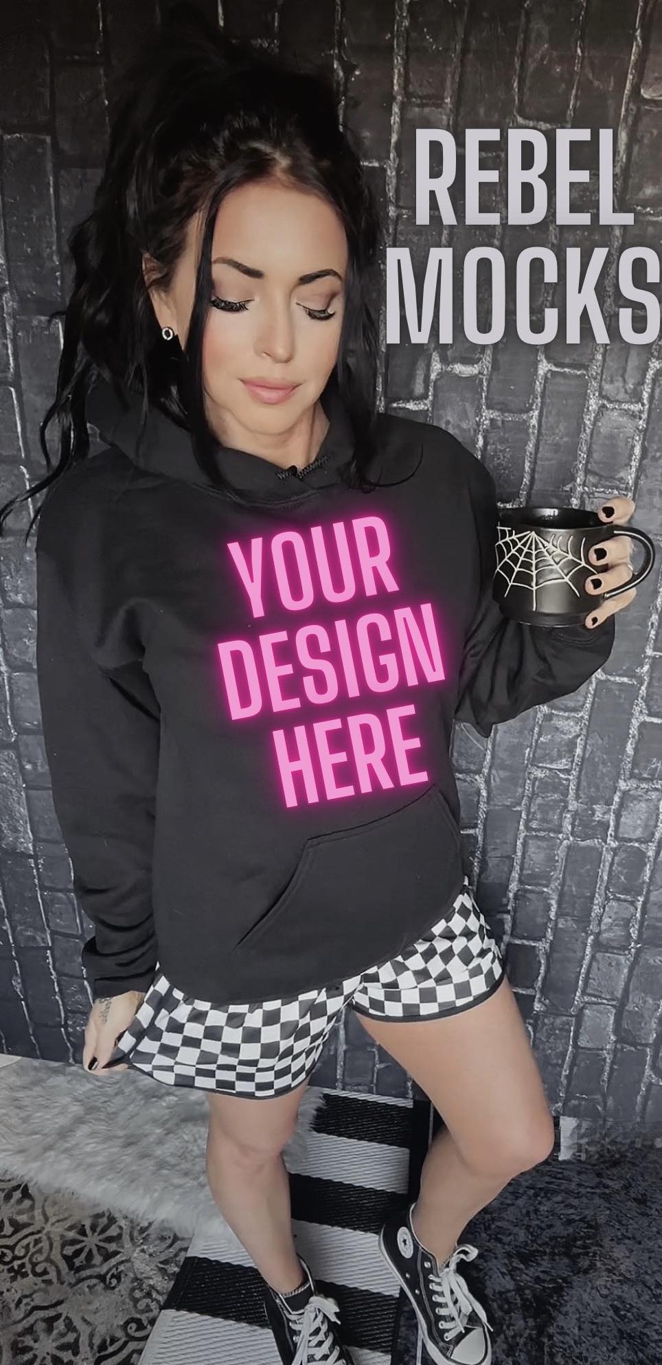 BUNDLE 3 Mocks Black Hoodie Checkered EDGY Mock Up MODEL IRL