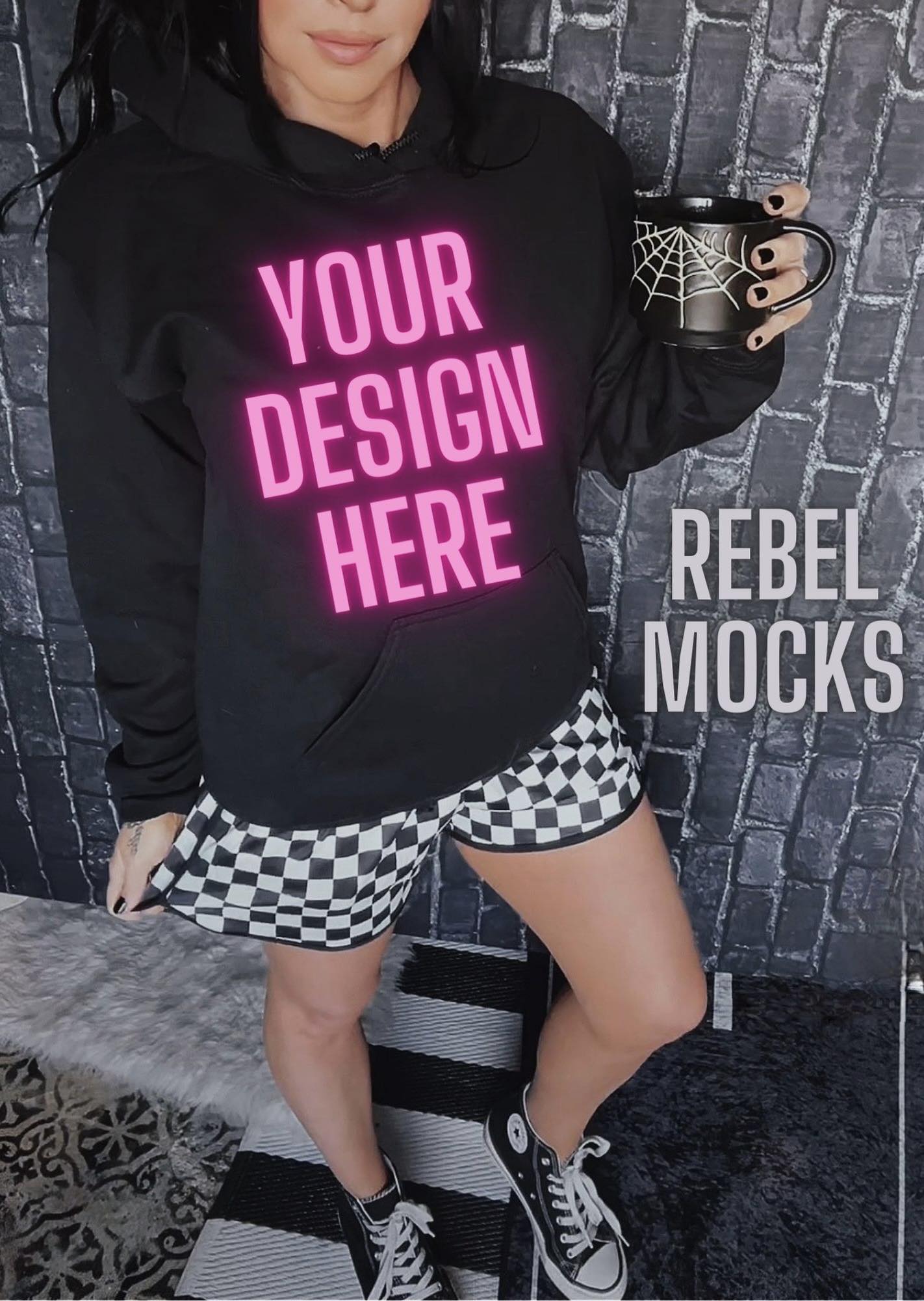 BUNDLE 3 Mocks Black Hoodie Checkered EDGY Mock Up MODEL IRL