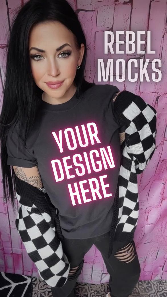Bundle 3 MOCKS Black tee Edgy Trendy IRL Model Mock Up Checkered Sweater