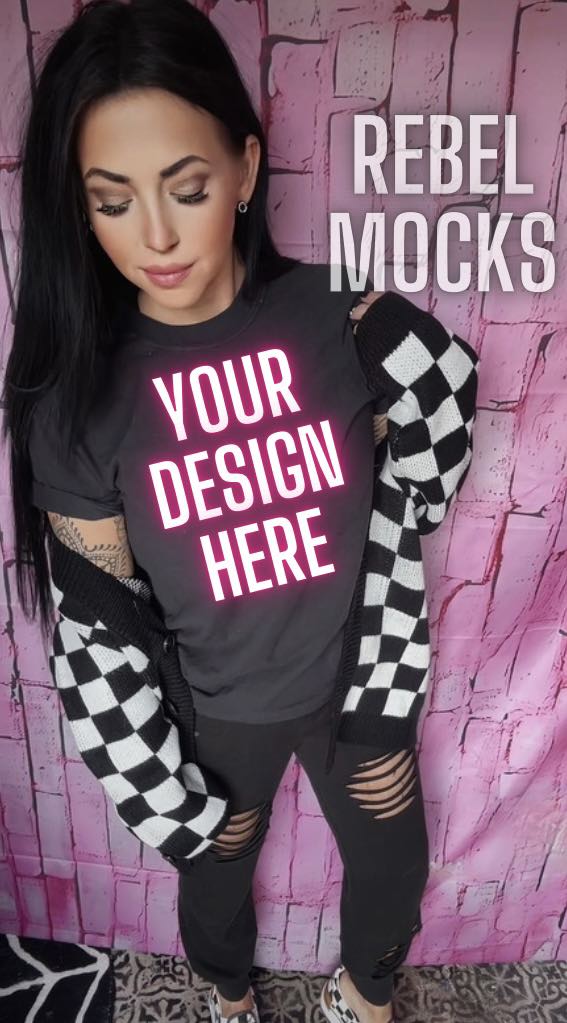 Bundle 3 MOCKS Black tee Edgy Trendy IRL Model Mock Up Checkered Sweater