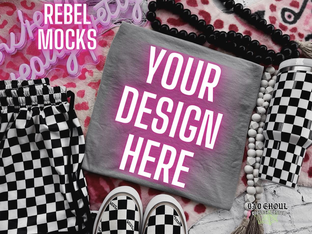 Stone Gray Tee Trendy Vibez Flat Lay Mock Up