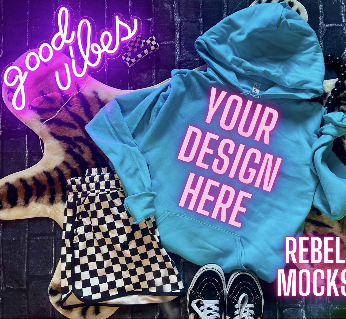 Scuba Blue Hoodie Edgy Trendy Flat Lay Mock up