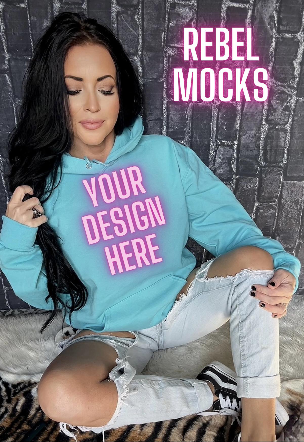 Bundle 3 Mocks Scuba Blue Hoodie Edgy Trendy Model Mock up