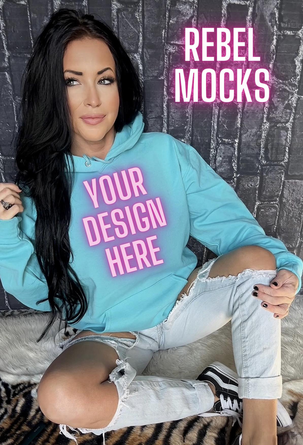 Bundle 3 Mocks Scuba Blue Hoodie Edgy Trendy Model Mock up