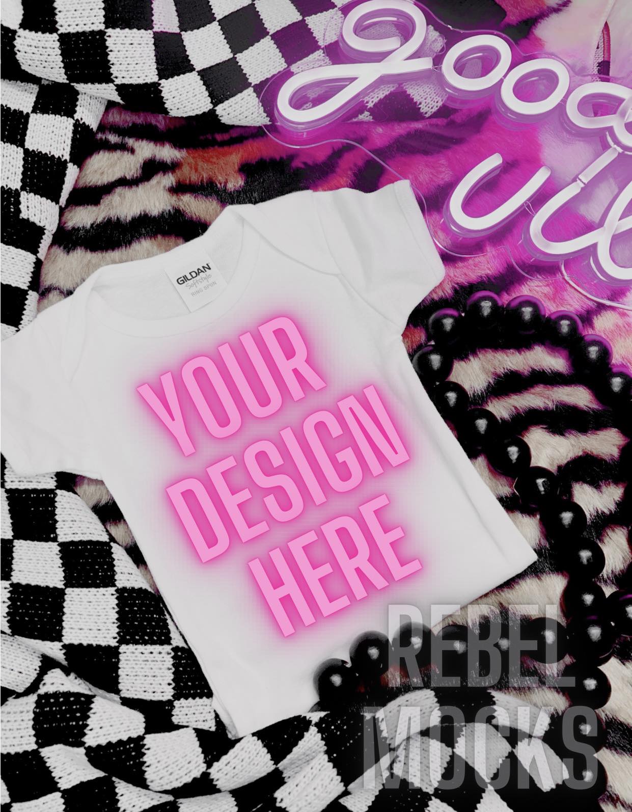 Toddler Baby white Tee Alternative Edgy Trendy Mock Up Flat Lay