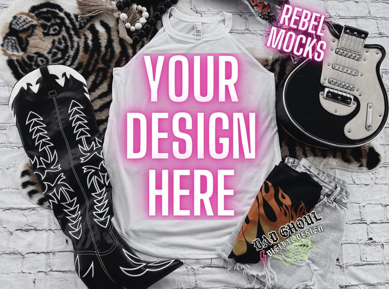 White Tri Rocker Tank Flat Lay Mock Up TRENDING