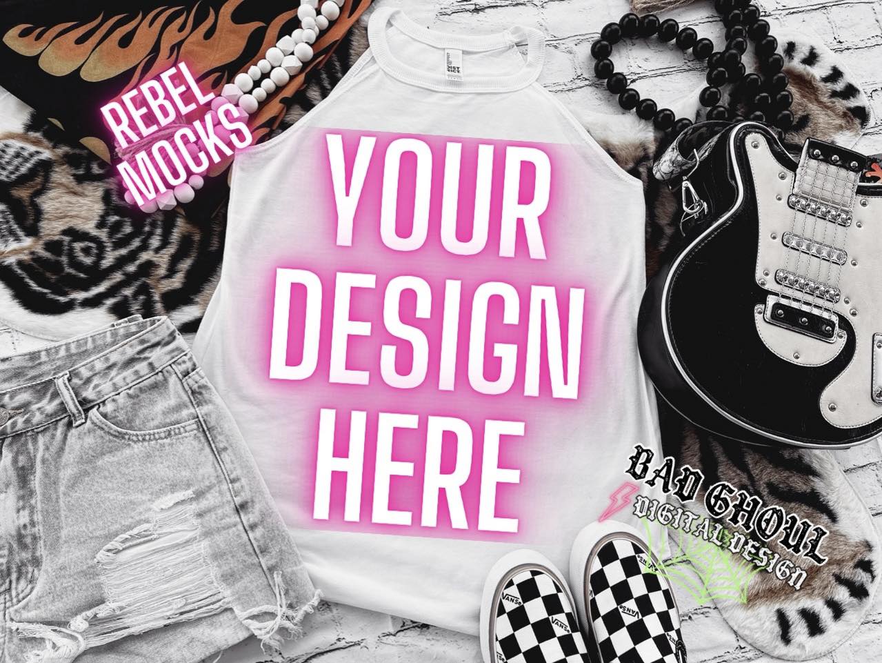 White Tri Rocker Tank Flat Lay Mock Up TRENDING