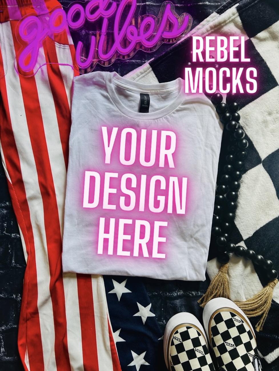 White Flat Lay Tee Patriotic Mock Up
