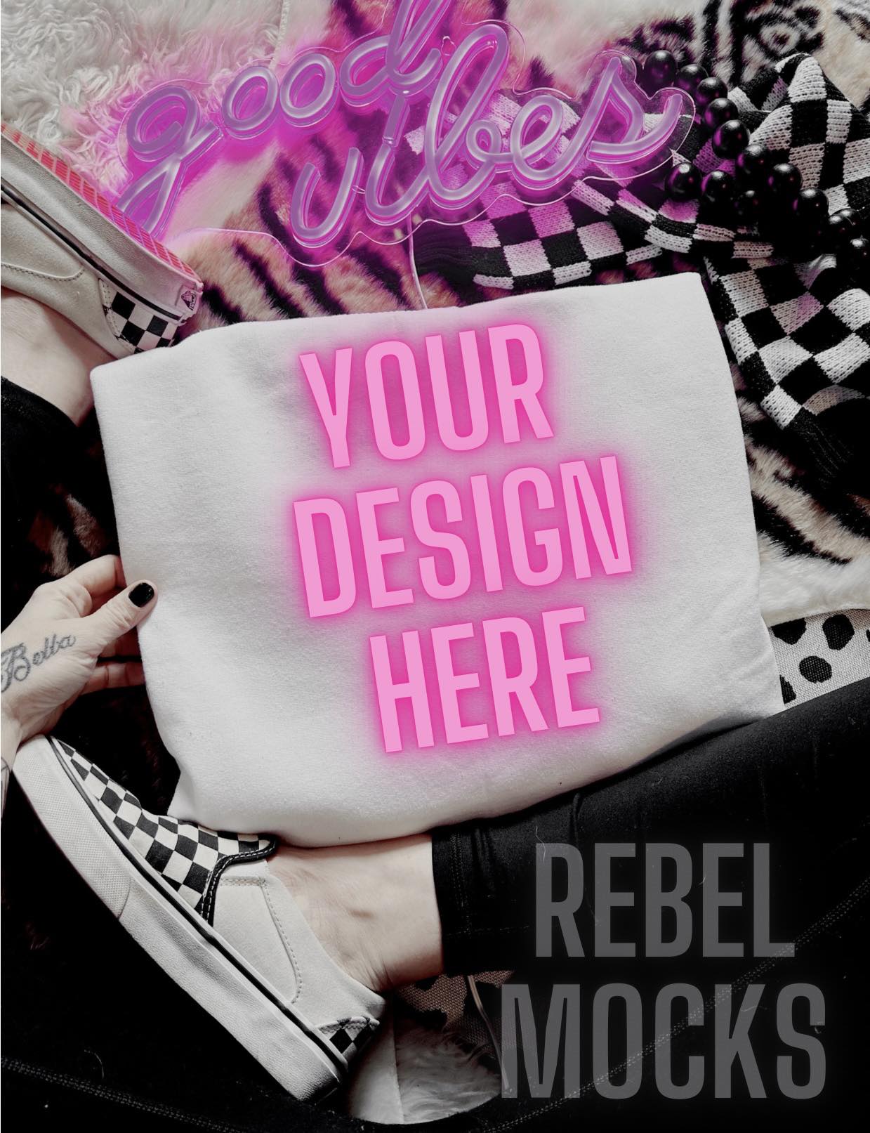 White Crew or Tee Alternative Edgy Mock Up Flat Lay