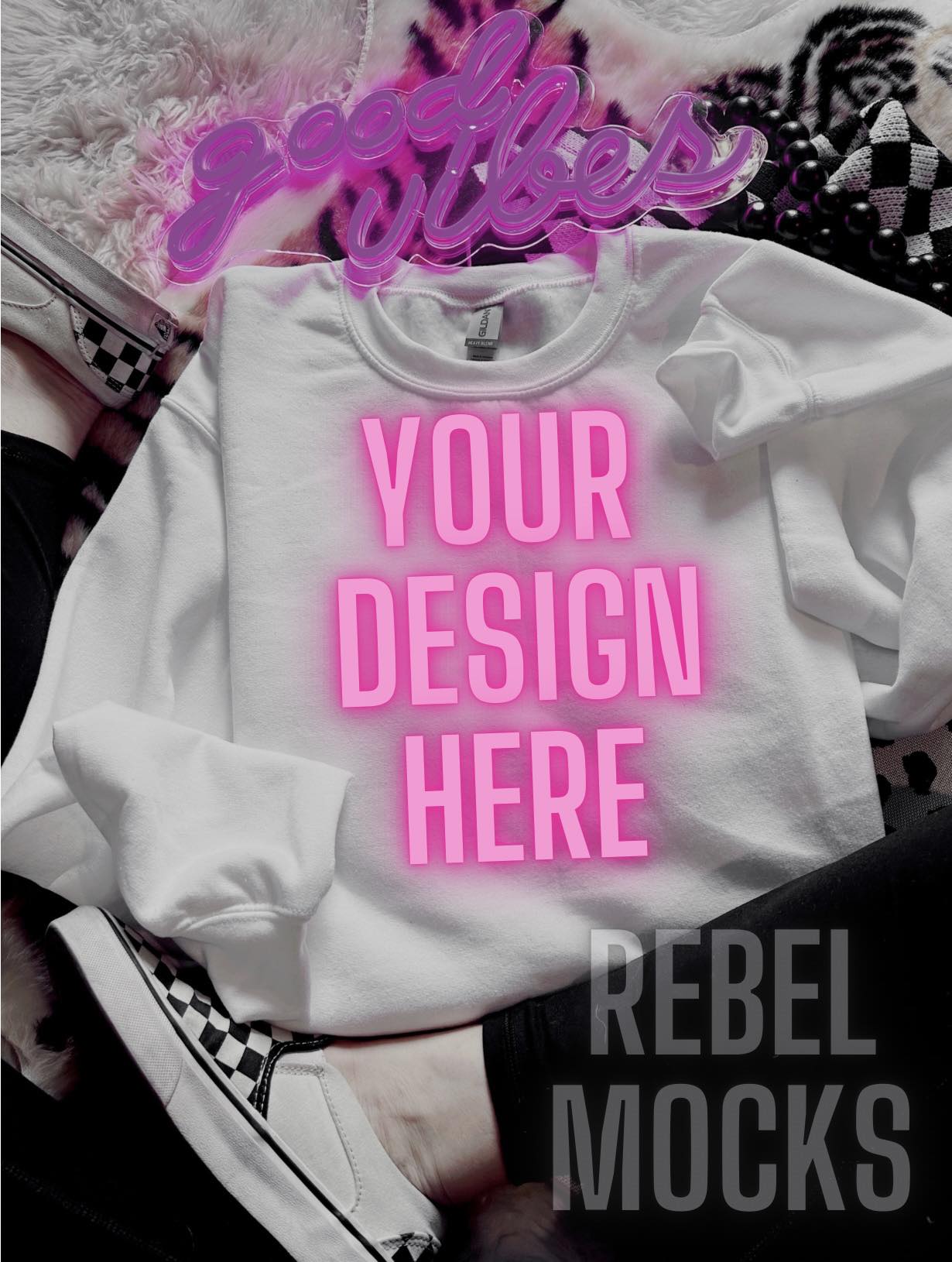 White Crew Alternative Edgy Mock Up Flat Lay