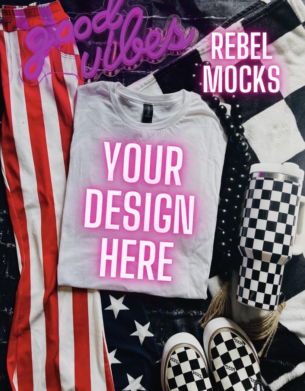 White Flat Lay Tee Patriotic Mock Up