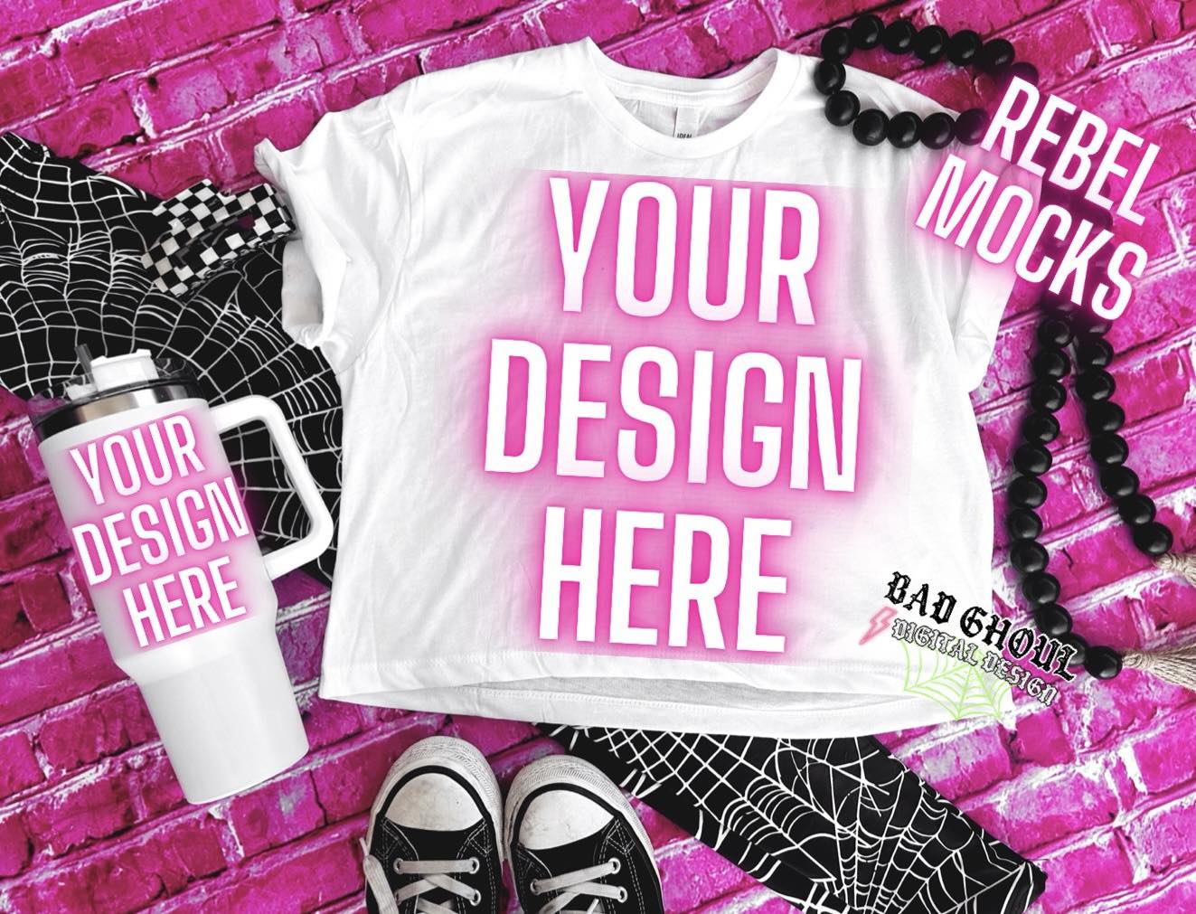 White Crop Top Tee & Tumbler Flat Lay Mock Up Trendz