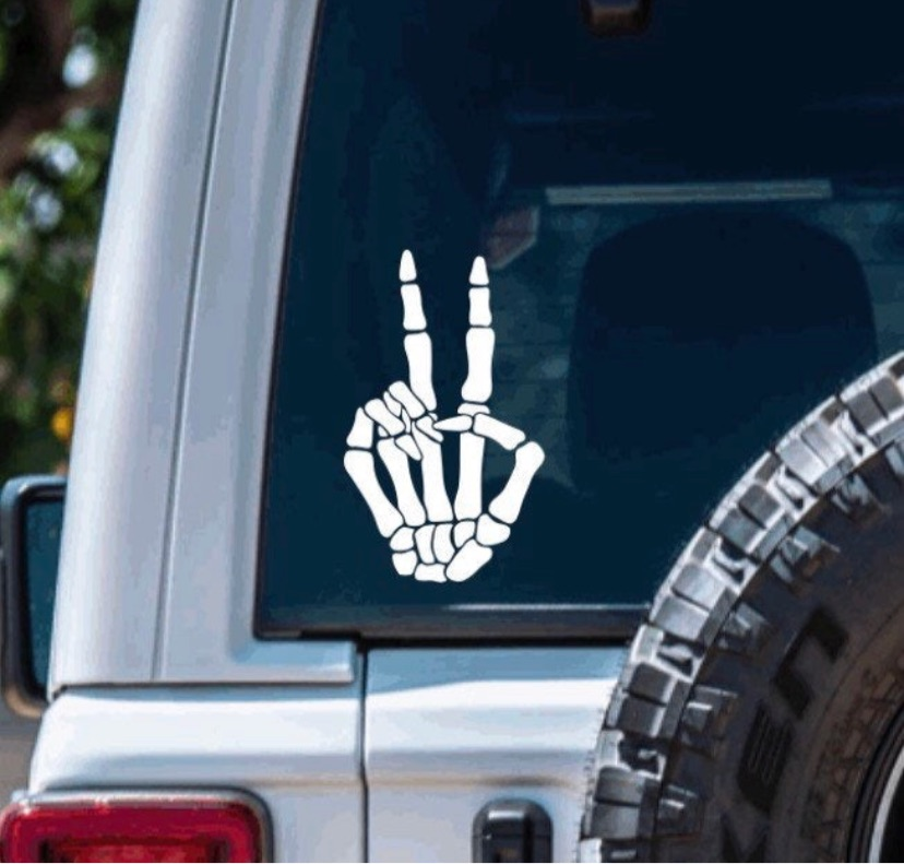 Peace Sign Skeleton Hand Car Decal