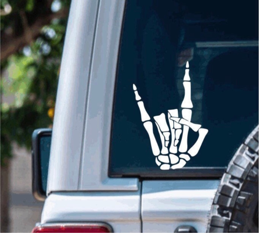 Rock Fist Skeleton Hand Car Decal