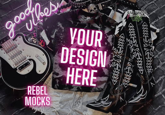 Black Acid Wash Tee Flat Lay Trendy Mock Up EDGY