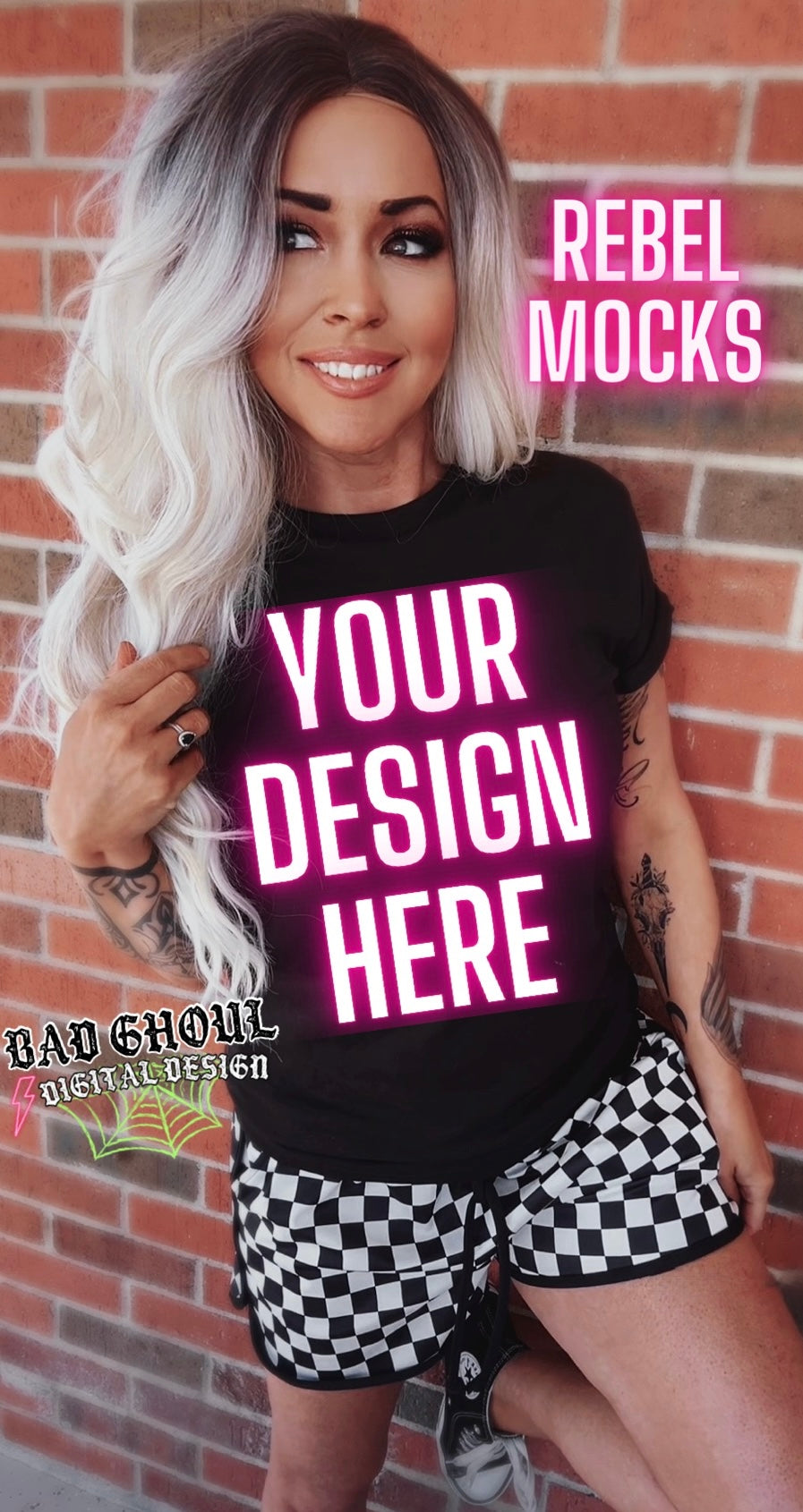 Black Tee IRL Model Mock Up Blondie Vibes