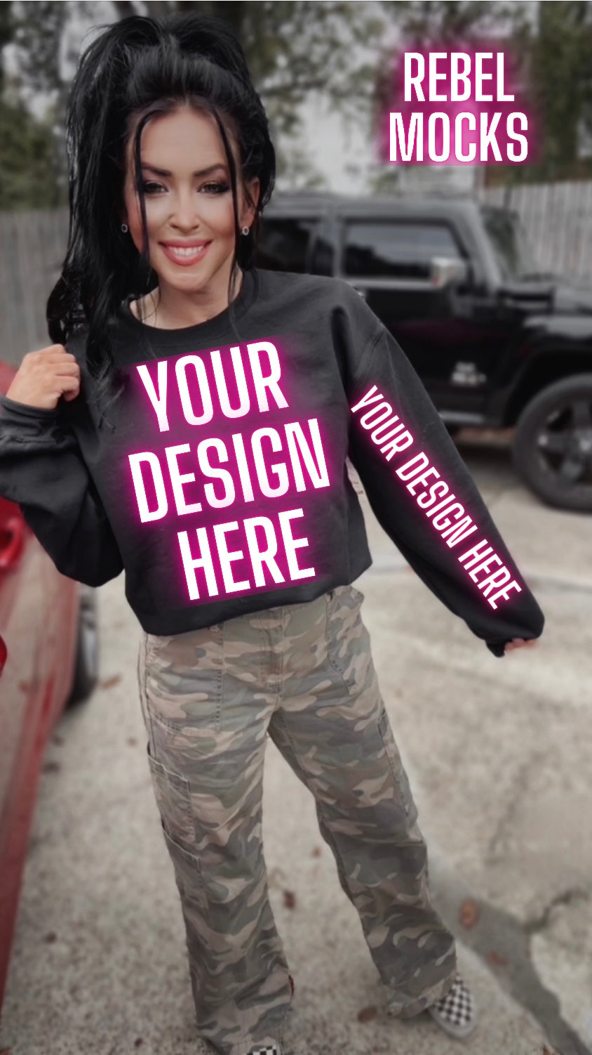 Black Crew Neck Sweatshirt Model Mock Up Edgy Vibes