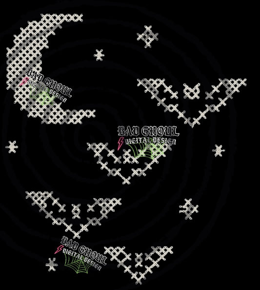Cross stitch bats  PNG DOWNLOAD Black Fab Only