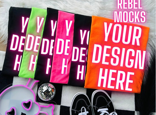 Collage Neon and BlackTee Trending Alternative Flat Lay Mockup
