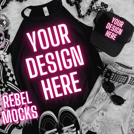 Black Alt Emo Grunge Goth Spooky Flat Lay Trending Mock Up