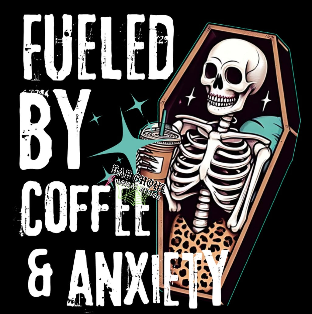 Fueled by coffee and anxiety PNG download black and white