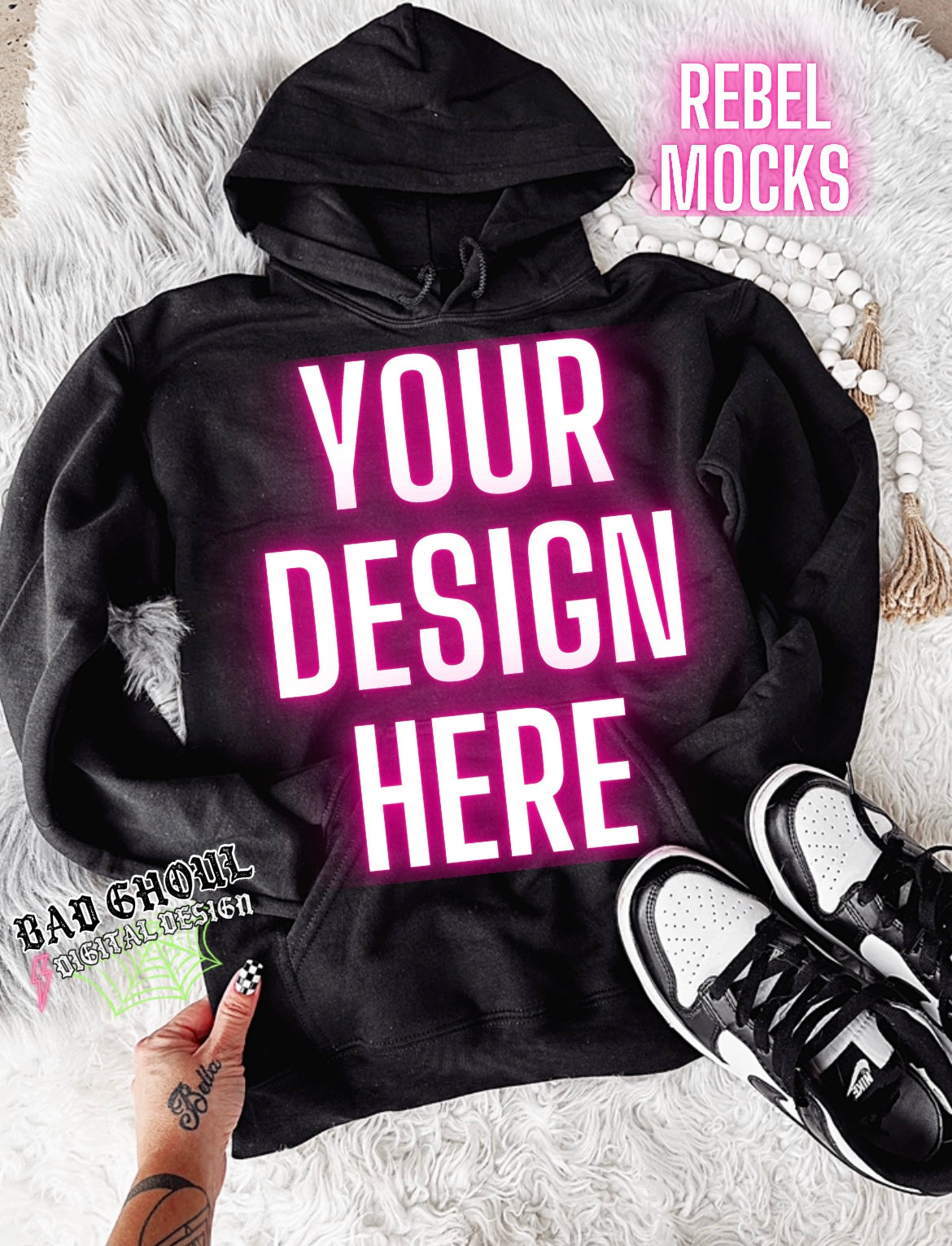 Black Hoodie Sweatshirt Gildan Trendy Mock Up Flat Lay