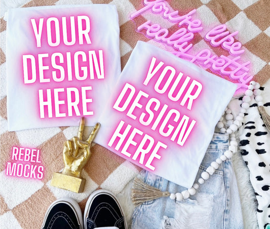 White Tee Flat Lay Mock Up TRENDING