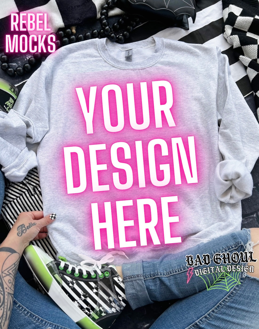 Ash crew neck sweatshirt Flat Lay Hoodie Mock Up TRENDING