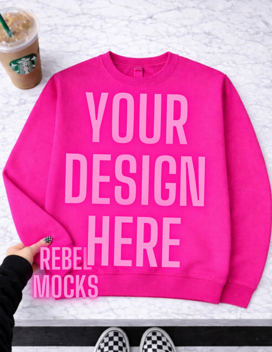 Heliconia Hot Pink Crew| Edgy Alternative Mock Up