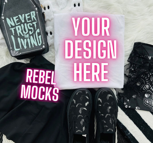 White Tee Edgy Alt Flat Lay Checkered Mock up