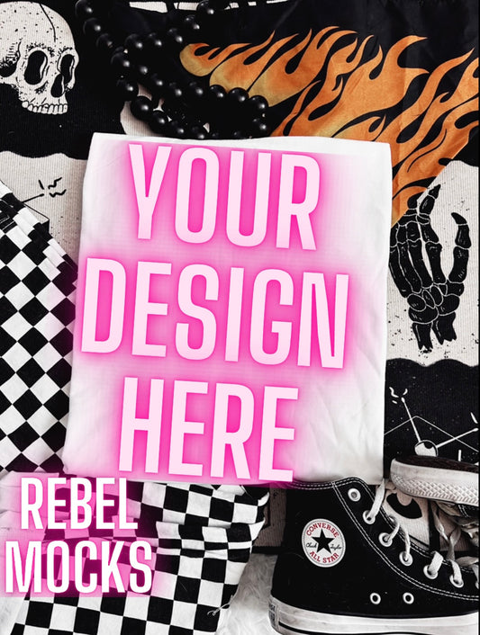 White Edgy Alt Trendy Mock Up Flat Lay