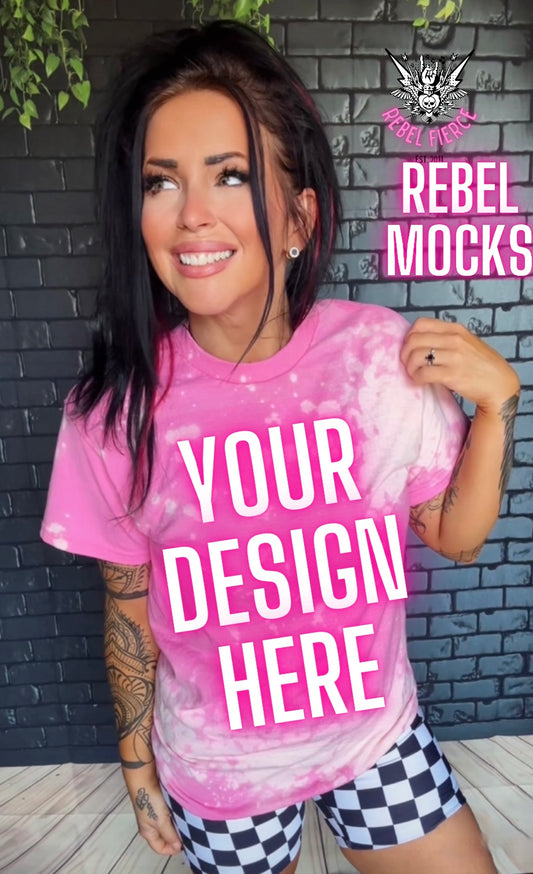 Pink Acid Wash Tee Model Mock Up TRENDY Clean Vibes