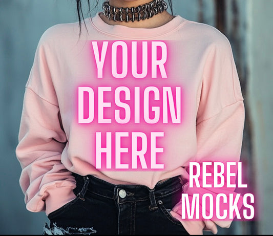 Blush Pink Crew Neck Sweatshirt Alternative Model Mock Up