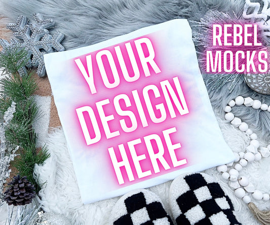 Gildan White Neutral Holiday Winter Flat Lay Mock Up Checkered