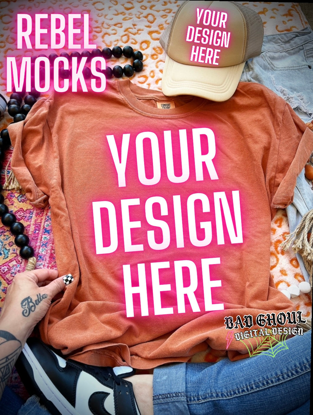 CC yam Tee Boho Vibes TRENDING Flat Lay Mock up