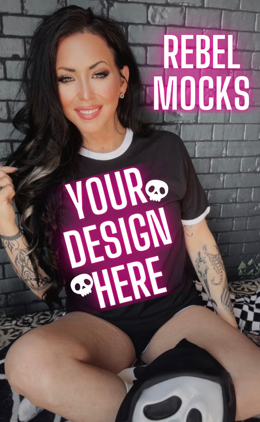 Black and White Ringer Tee Model Mock Edgy alt Vibes Mock Up