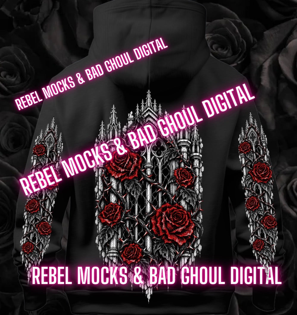 Roses + Sleeve| PNG DOWNLOAD BLACK FAB ONLY