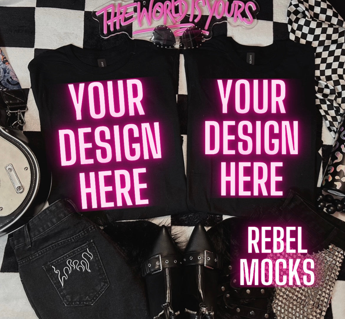 Black Tee Alternative Flat Lay Mock Up