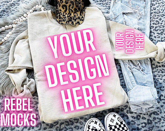 Gildan sand Flat Lay Mock UP Neutral Vibes