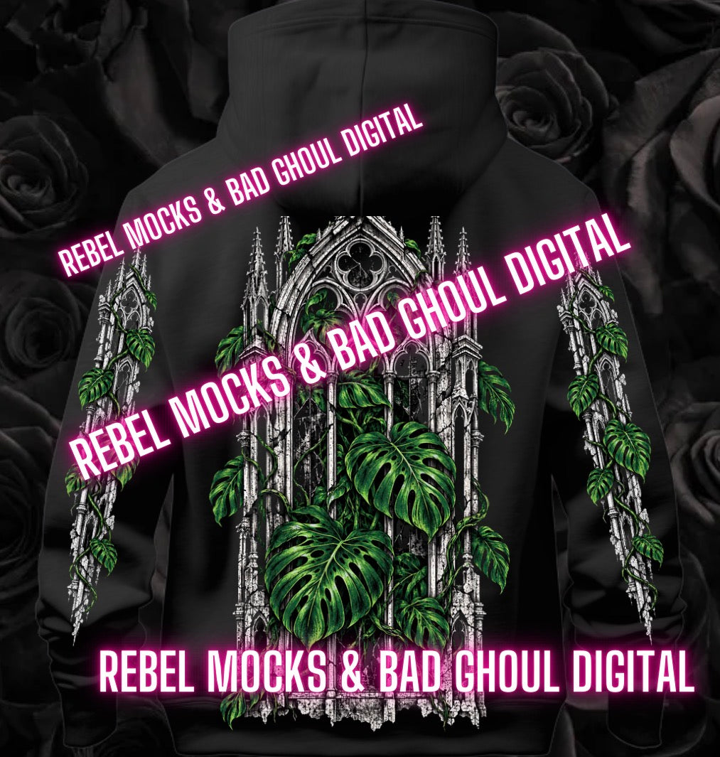 Monstera + Sleeve| PNG DOWNLOAD BLACK FAB ONLY