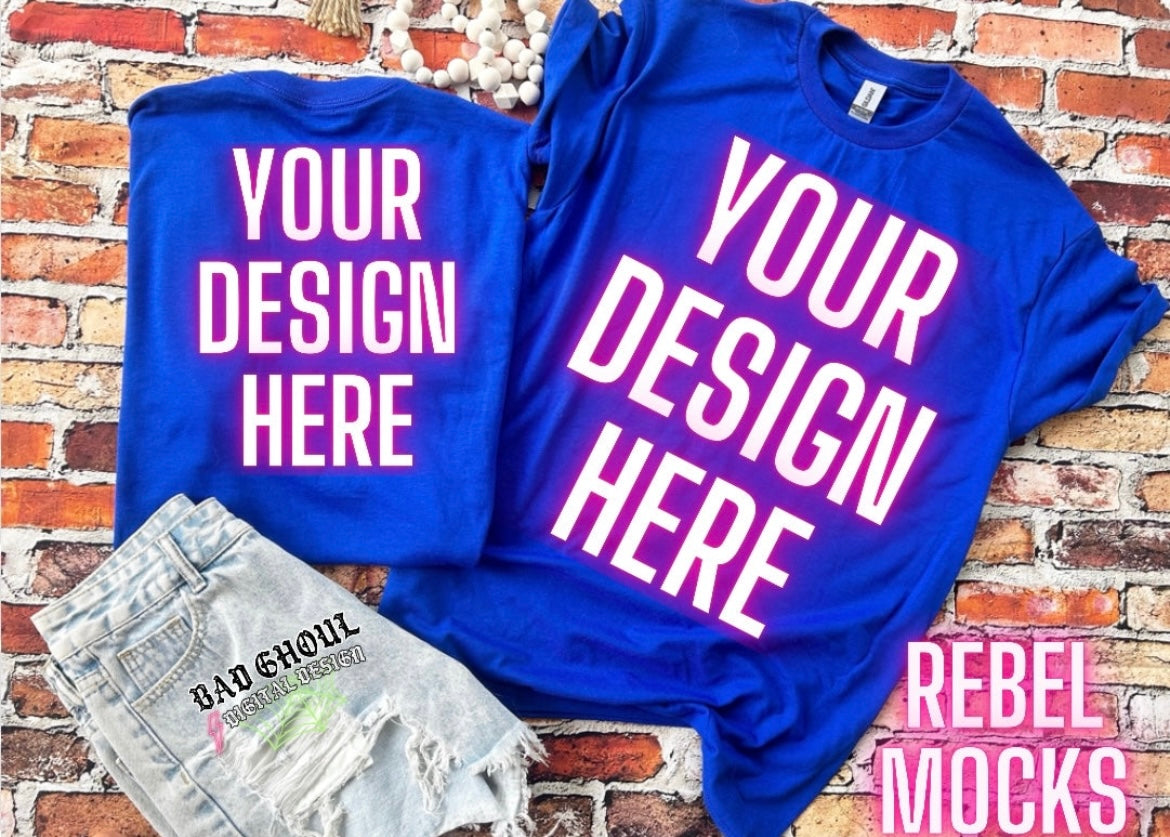 Front and Back Royal Tee Flat Lay Mock Up trendy