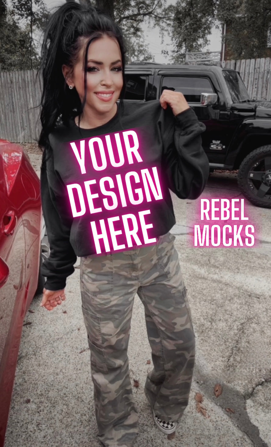 Black Crew Neck Sweatshirt Model Mock Up Edgy Vibes