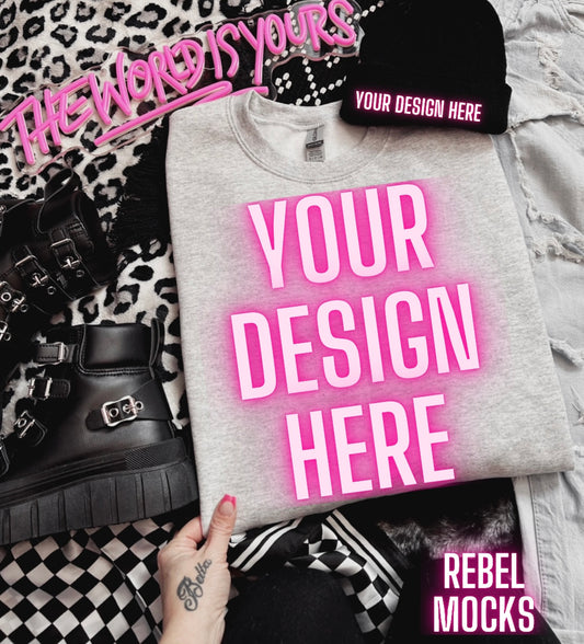 Ash Crew Neck Sweatshirt Edgy Alt Trendy Mock Up flat Lay