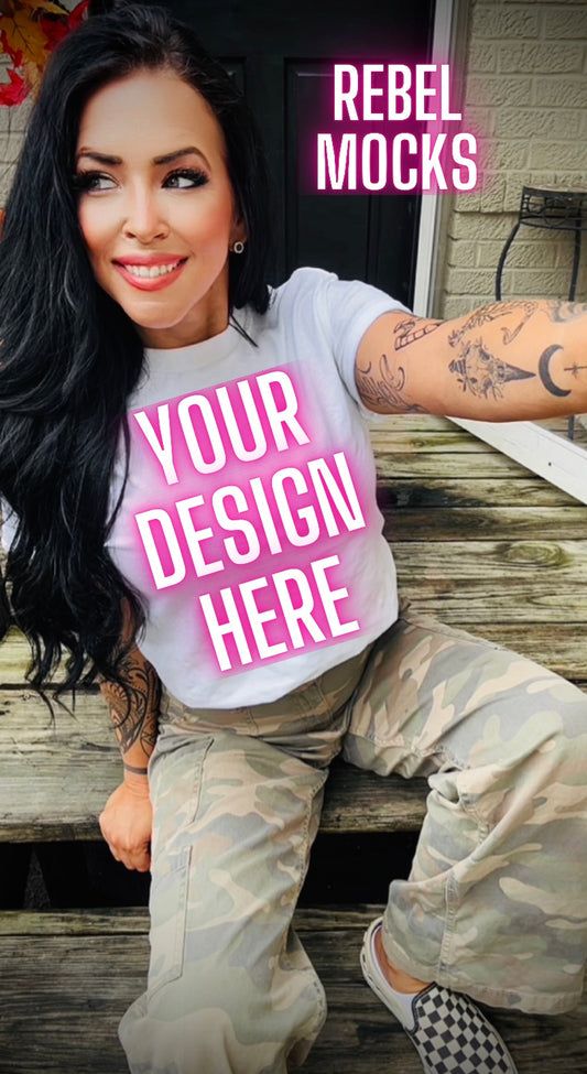 White Tee Model Mock Up Edgy Vibes