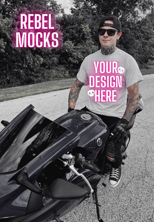 MOTO Mens ash Tee Edgy Trendy Mock Up