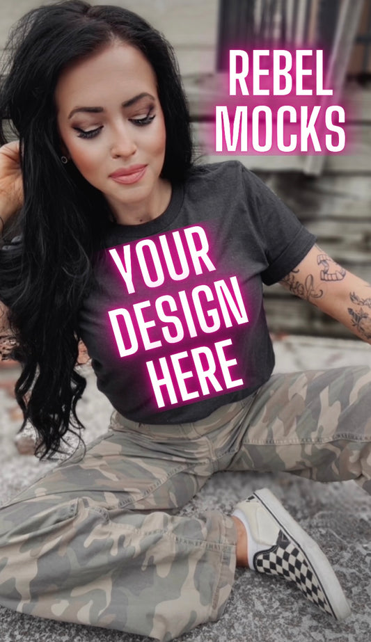 Dark Heather Tee Model Mock Up Edgy Vibes