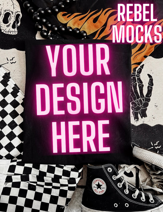 Black Edgy Alt Trendy Mock Up Flat Lay