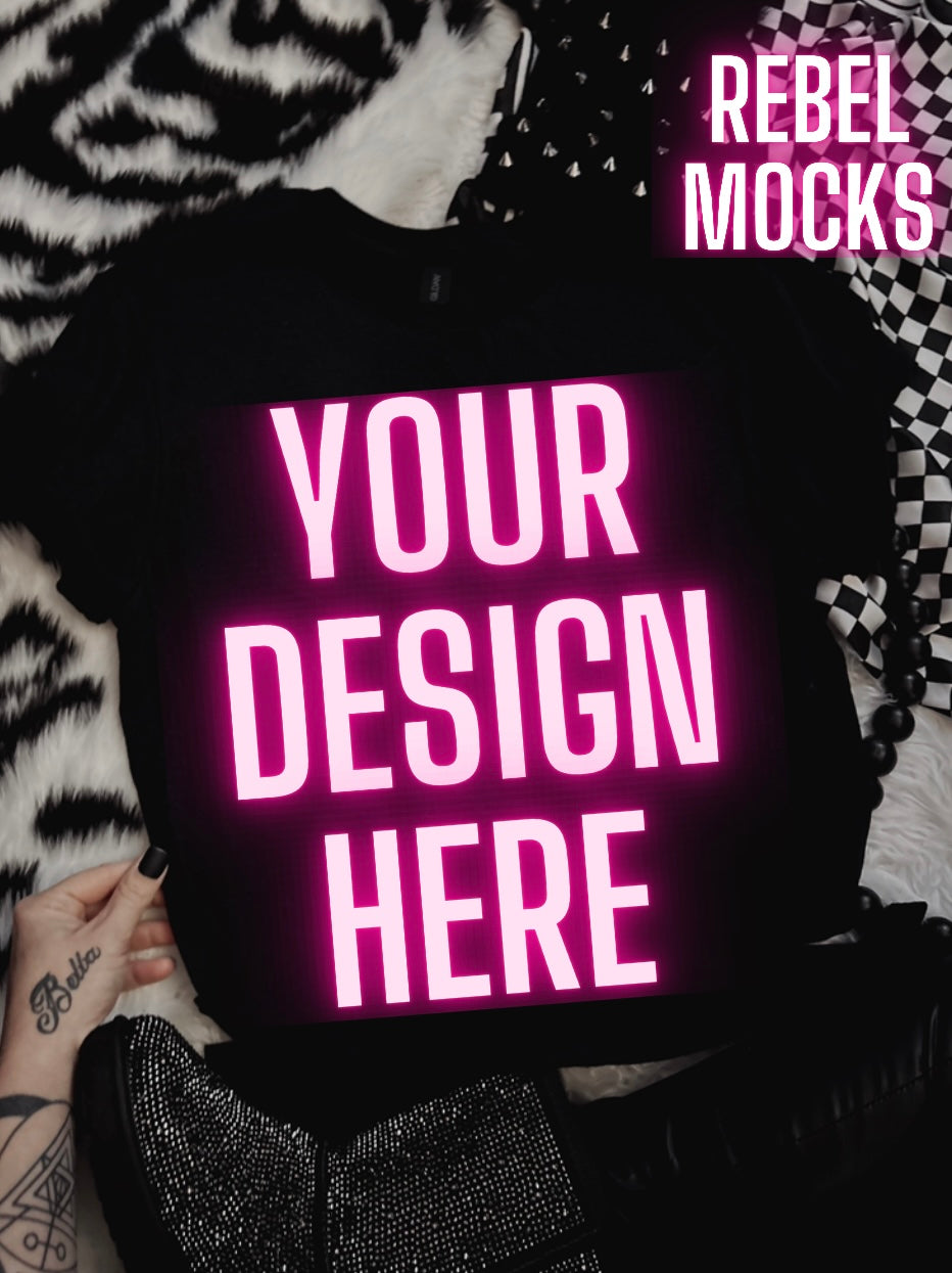 Black Tee Flat Lay Mock Up TRENDING VIBES